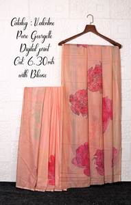 Saris en soie Georgette Pallu à impression numérique traditionnelle avec chemisier - Product Image 6