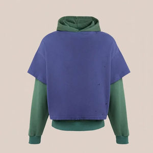 Venta al por mayor 100% algodón 500GSM forro polar grueso doble capa sudaderas con capucha logotipo personalizado ácido lavado Vintage Unisex sudaderas con capucha sudor - Product Image 4