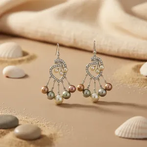 "Vintage gold plated Pearl Pendant Drop Earrings for Women" - Product Image 1