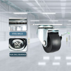 CCE 2.5 Inch Industrial Black PP Flat Free Steel <b>Metal</b> Wheel <b>Roller</b> with Side Locking - Product Image 4