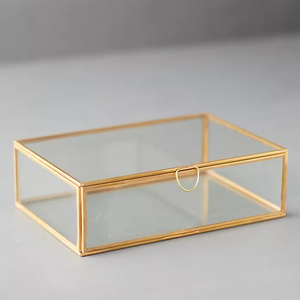 Vente chaude Boîte En Verre En Cuivre Fini En Laiton Cadre Photo Titulaire Boîte De Rangement Pour Maquillage Anneau Boucle D'oreille Boîte À Bijoux - Product Image 4