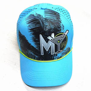 Casquette de sport imperméable à 5 panneaux personnalisée 2026, entièrement imprimée, avec trous perforés au laser sur le devant, avec cordon - Product Image 1