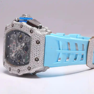 Montre de luxe Hip Hop de haute qualité avec diamants Moissanite VVS, grand cadran, bracelet en caoutchouc de différentes couleurs, acier inoxydable, montre haut de gamme - Product Image 4