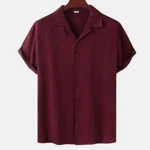 Chemise unie en tissu à manches courtes et col décontracté ornée de vêtements d'été pour hommes non extensibles - Product Image 5
