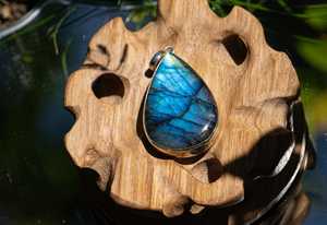 Vintage Boho Sterling Silver Labradorite Teardrop Pendentif Collier Irisé Guérison Cristal Or/Argent Plaqué Cadeau De Protection - Product Image 5