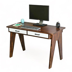 Acacia Wood A-shaped Leg Laptop <b>Desk</b> with 120x60cm Storage <b>Drawers</b> for Home Office - Product Image 1