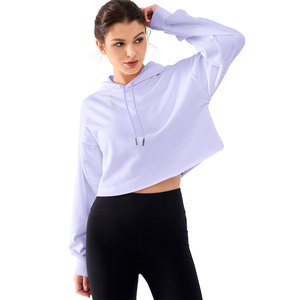 Ropa de calle con logotipo personalizado, sudadera de mujer, pulóver, sudaderas con capucha de gimnasio, Sudadera corta para mujer, conjunto de Top corto informal con capucha para mujer - Product Image 1