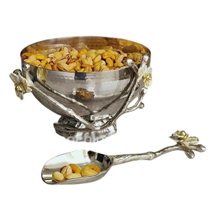 Bol décoratif couleur argent en forme de feuille support en aluminium matériau en résine servant des aliments bol de fruits et légumes - Product Image 5