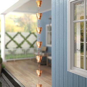Grande décoration extérieure personnalisée pour l'eau de jardin Chaîne de pluie en aluminium Finition cuivre Style artificiel Gouttières Pluie en métal - Product Image 3