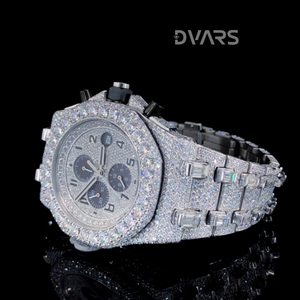 นาฬิกาข้อมือสไตล์ฮิปฮอป ประดับเพชรโมอิสซาไนต์ VVS คุณภาพพรีเมียม ตัวเรือนสแตนเลสสตีลชุบไวท์โกลด์ กระจกใส พร้อมกลไก ETA - Product Image 3