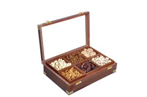 Hermosa caja de especias de madera tallada con tapa de vidrio transparente Fruta seca y Masala Casa de almacenamiento Regalo de calentamiento para los amantes de la comida - Product Image 3