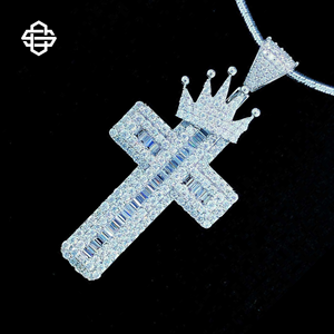Custom Christian Hiphop Diamond Iced Out Cruz colgante collar corona para hombres mujeres tibetano plata Streetwear rapero joyería - Product Image 4