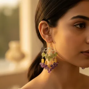 Boucles d'oreilles pendantes classiques en argent et améthyste pour femme, design religieux en forme de cœur, cuivre, laiton, perle, diamant, pour les fêtes - Product Image 2