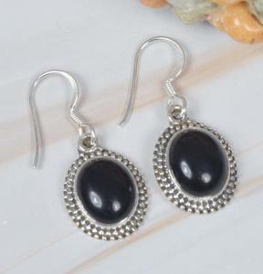 Boucles d'oreilles pendantes faites à la main en argent Offre Spéciale en gros pierre précieuse Onyx noir 925 boucles d'oreilles en argent Sterling massif 925 bijoux de timbre - Product Image 3