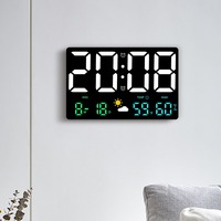 Huayang 8012 LED Wetter-Digitalwanduhr mit Temperatur- und Feuchtigkeitsanzeige, Doppelalarm, Einstellbare Helligkeit, Tischuhr