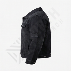 Veste en jean en coton taille XL pour homme Trous déchirés Boutons Poches Hip Hop Casual Automne Streetwear Teint Style Hip Hop Vêtement d'extérieur - Product Image 3