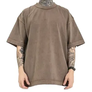 Hersteller Top Qualität übergroße schwere T-Shirt 250 g schwarz grau Männer Säure waschen T-Shirt Baumwolle Blank Vintage