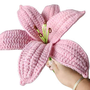 Fleurs artificielles en crochet en gros, bouquet de lys en crochet fait à la main pour la décoration de la maison, cadeau de mariage, cadeau d'anniversaire par des consignants indiens - Product Image 3