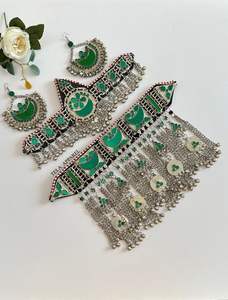 Handmade Women's Afghan Bridal Jewelry <b>Set</b> <b>Crystal</b> Rhinestone Fashion Forward Vintage Tribal Motifs Stainless Steel for Islam - Product Image 2