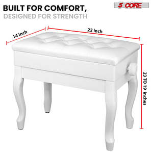 5 Core Piano Bench 3 Padded Cushioned <b>Stool</b> Wooden Heavy Duty Adjustable Musician Chair w Storage - Product Image 3