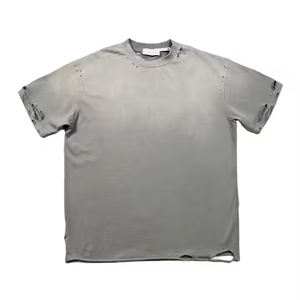 Camiseta rasgada de peso pesado personalizada camiseta desgastada con lavado ácido vintage unisex - Product Image 1