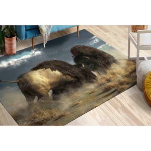 Animal Bison Fight Design <b>Printed</b> Rug for Farmhouse <b>Dining</b> <b>Room</b>,Goblen Rug - Product Image 1