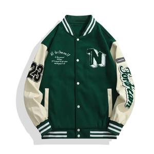 Chaqueta Universitaria de Lana al por Mayor con Mangas de Cuero, Bordado Personalizado, Unisex, Estilo Retro Bomber - Product Image 5