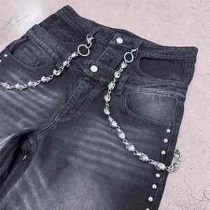 Pantalones Vaqueros Negros con Pedrería, Estilo Urbano, Corte Holgado, Brillantes, Jeans de Moda para Hombre, Casuales, Pierna Ancha, Personalizados, al por Mayor - Product Image 5