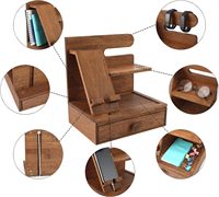 Organisateur de table de chevet en bois, station d'accueil pour téléphone, cadeaux d'anniversaire pour hommes, cadeaux pour papa, mari, petit ami, support de téléphone portable en bois de mangue