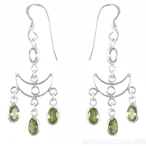 925 <b>Silver</b> <b>Dangle</b> <b>Earrings</b> with Gold Plated Peridot Gemstone Classic Style for Wedding Party or Gift - Product Image 3
