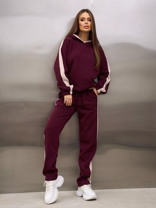 Conjunto Deportivo de Felpa de Poliéster de Alta Calidad para Mujer, Sudadera Holgada con Cuello Redondo y Pantalones Deportivos, Chándal Personalizado Liso - Product Image 3
