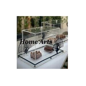 Set of 3 Aluminium Serving Tray <b>With</b> Acrylic <b>Lid</b> Square Shape Silver Color Dates Snacks Serving Tray In India - Product Image 5