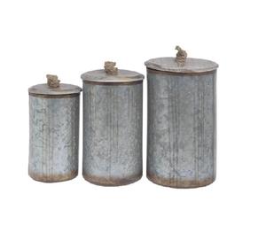 Contenedor de almacenamiento de Metal con diseño de acabado antiguo de lavado blanco con tapas Contenedor de comestibles de utensilios de cocina de alta calidad Seguro para alimentos - Product Image 1