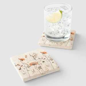 Juego de Posavasos de Mármol con Diseño de Flores Silvestres, Decoración Otoñal, Regalo Floral Hecho a Mano - Product Image 3