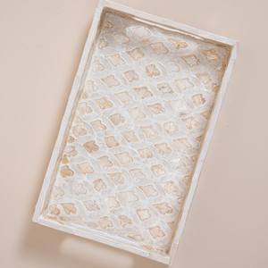 <b>Mother</b> Of Pearl Tray Neutral Diamond Pattern Rectangular Handmade Serving Decor Tray For Luxury Home Bedroom Kitchen And Dining - Product Image 2