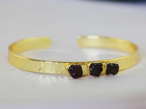Natural Garnet Raw Bangle, 18k <b>Gold</b> Electroplated <b>Bracelet</b>, January Birthstone Cuff <b>Bracelet</b> - Product Image 2