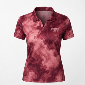 Polo personnalisé pour femme, bordeaux marbré, séchage rapide, manches courtes, sublimation, vêtements de sport de golf - Product Image 1