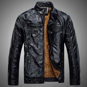 Veste en cuir de vache pour homme, devant en cuir écologique, légère, moto, PU, coupe-vent, chaude, grande taille, décontractée, streetwear, hiver, fitness - Product Image 3