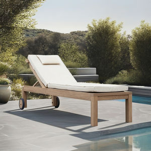 Chaise longue inclinable en teck massif, durable, réglable, minimaliste, résistante aux UV, écologique, pour extérieur, bord de piscine, jardin, resort - Product Image 1