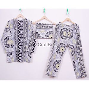 Ensemble de pyjama indien fait à la main 100% coton imprimé floral Ultra-pantalon et chemise unisexe robe de nuit Shorts pour la maison vêtements de nuit d'été - Product Image 4