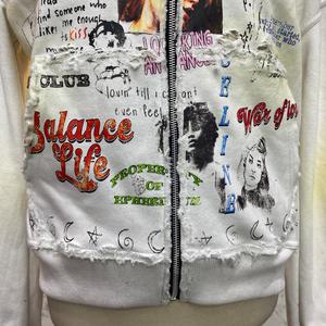 Sudadera con Capucha de Diseño Moderno con Cierre y Detalles Desgastados, Chaqueta con Cierre y Pedrería, Lavado Ácido, Sudadera de Forro Polar para Hombre, Estilo Urbano - Product Image 2