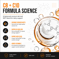 Capsules d'huile MCT Keto Friendly 1000mg, source noix de coco, acide caprylique C8 pour un soutien énergétique propre, fabriqué en usine certifiée GMP