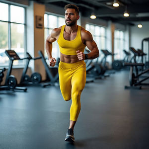 กางเกงรัดรูปผ้ายืดหยุ่นสูงระบายอากาศได้ดีผ้าสแปนเด็กซ์/ ไนลอนเอวสูงสำหรับผู้ชายแห้งเร็วเข้ายิมฟิตเนสจ๊อกกิ้งเล่นกีฬา - Product Image 3