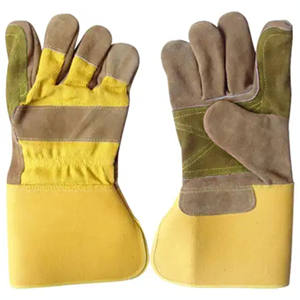 Guantes de seguridad industriales de cuero canadiense para trabajos generales, con puño largo, palma reforzada de piel de vaca y dorso de tela de algodón resistente al calor. - Product Image 4