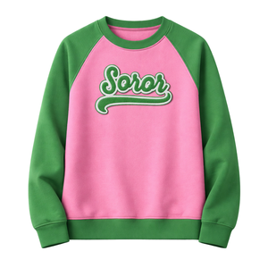 เสื้อสเวตเชิ้ตแขนยาวสีชมพู แขนเสื้อแบบแร็กแลน คอกลม สำหรับสตรี ชมพูและเขียว สไตล์นักศึกษา แฟชั่นลำลอง - Product Image 3