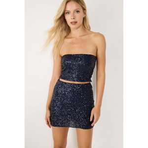 Minifalda Azul Marino, Estilo Casual, Talla Grande, Tejido de Poliéster, Cintura Natural, Temporada de Primavera, No Tejida, Mega - Product Image 1