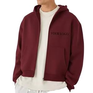 เสื้อฮู้ดผู้ชายแบบสั่งทำทรงหลวมสีพื้นผ้าหนาซิปหน้า 100% ผ้าฝ้าย สไตล์ฮิปฮอป แฟชั่น ระบายอากาศได้ดี - Product Image 1