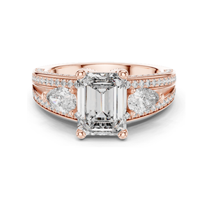 3.1 CT Lab-Grown Diamond Engagement <b>Ring</b> <b>Emerald</b> Cut with Pear-Shaped Side Stones 18KT, 14KT, 10KT Gold & 925 <b>Silver</b> - Product Image 1