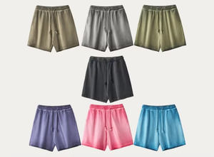 Nouveau short délavé à l'acide pour homme, coupe droite avec cordon de serrage, personnalisable, pour la gym, l'extérieur, en coton ample et décontracté pour l'été - Product Image 6