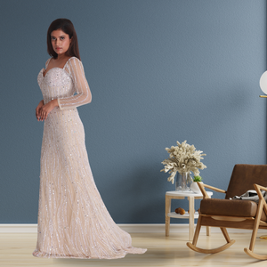 ชุดนางเงือกแขนยาวลายปักสำหรับงานเฉลิมฉลองและงานปาร์ตี้ชุดนางเงือกเนื้อแน่นแข็งแรงมาก - Product Image 3